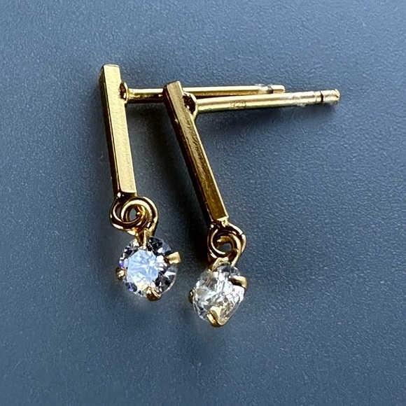 14K Gold Vermeil CZ Dainty Dangle Earrings - Picture 5 of 9
